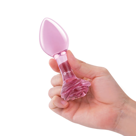 Pink Roses Glass Butt Plug Training Set