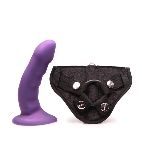 Dildo incurvé et harnais vibrant